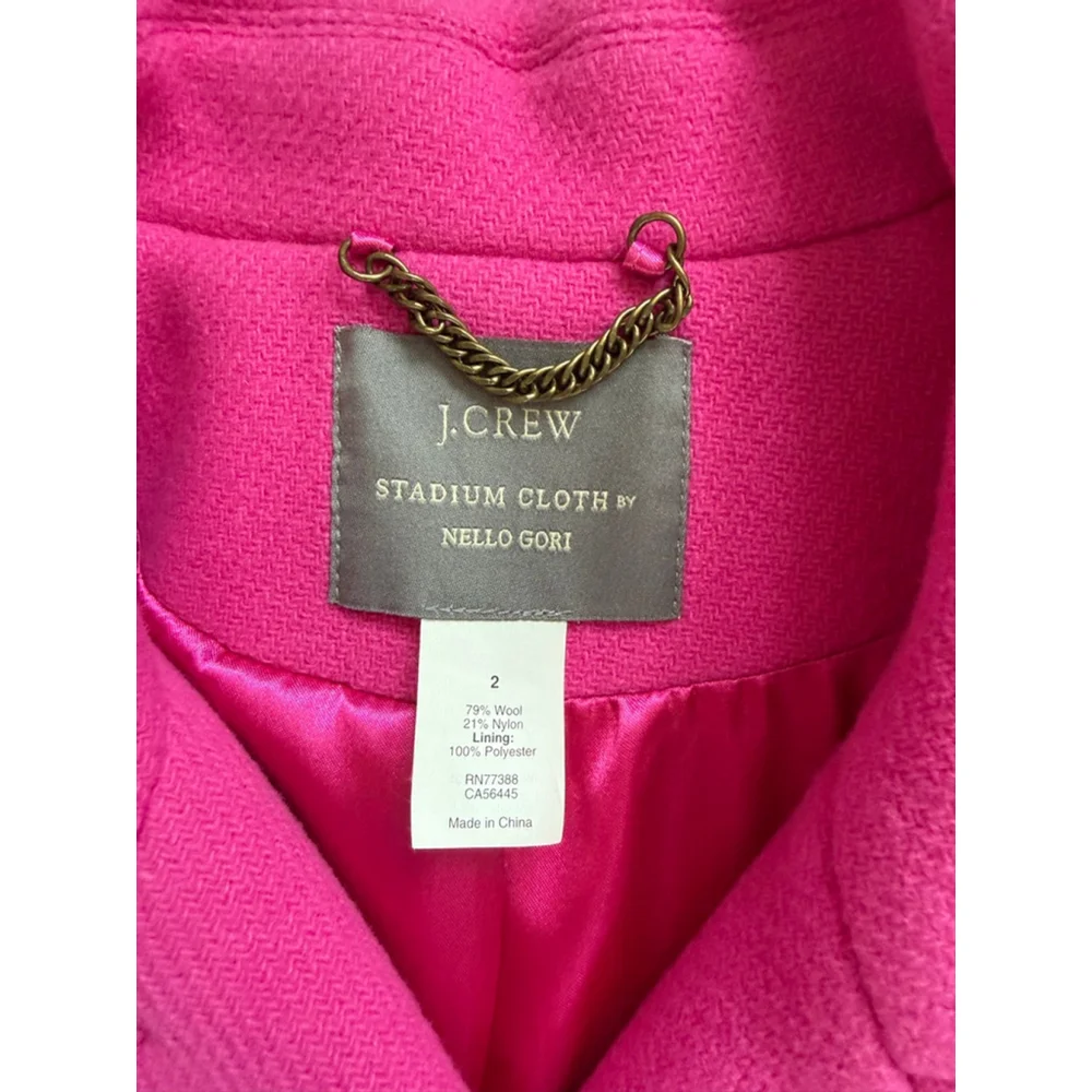 Women's J.Crew Pink Stadium Cloth Pea Coat Size 2 - Picture 2 of 9